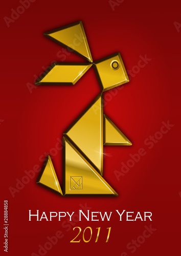 2011, metal-rabbit year, tangram, red background