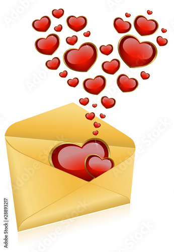 Celebratory envelopes with red hearts
