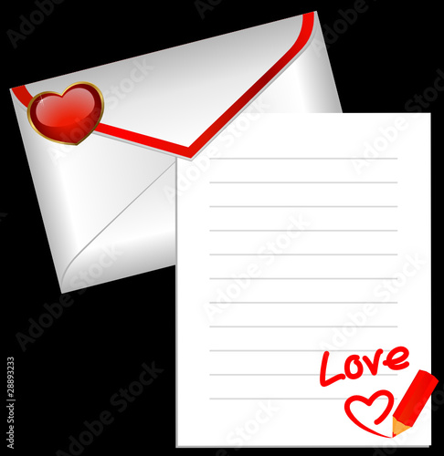Celebratory envelopes with red hearts