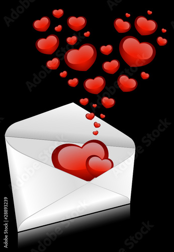 Celebratory envelopes with red hearts