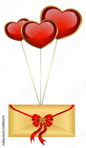 Celebratory envelopes with red hearts