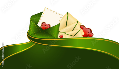 Celebratory envelope with red hearts
