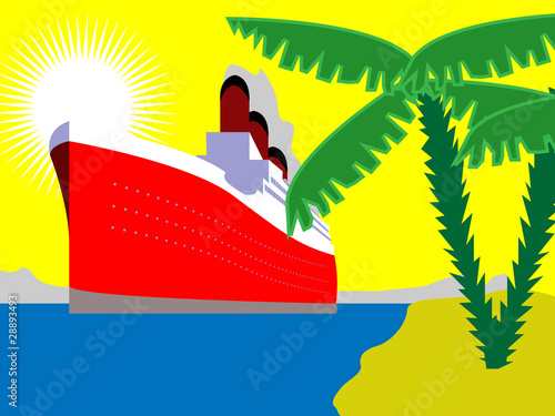 Obraz na plátně Ocean liner with palm trees