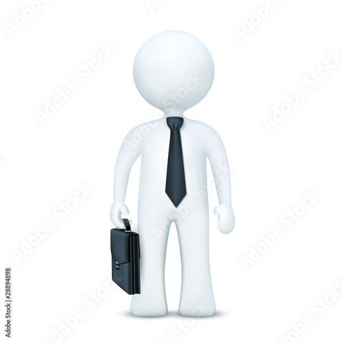 3d character with suitcase and wearing tie standing