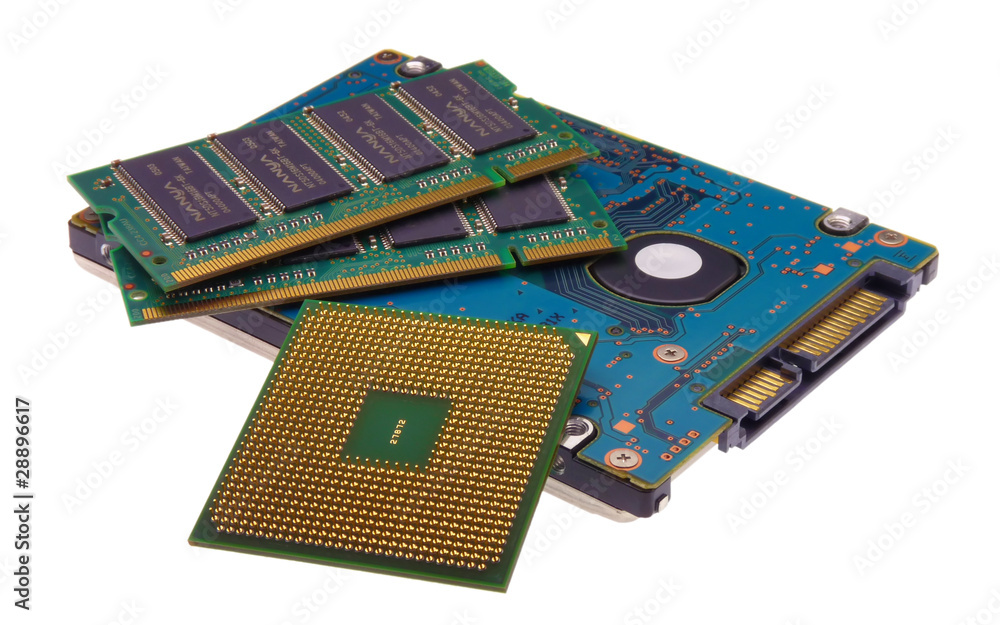 Laptop internal hardware parts isolated on a white background Laptop internal hardware parts isolated on a white background