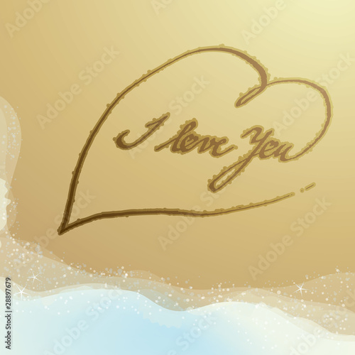 Written „I love you“ in a sandy