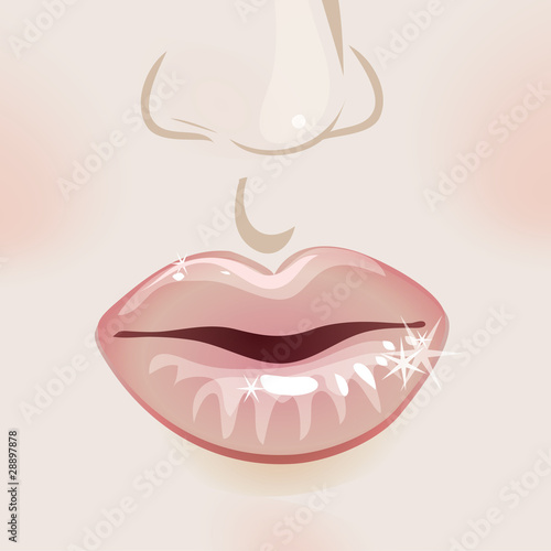 Gloss lips with kissing gesture.
