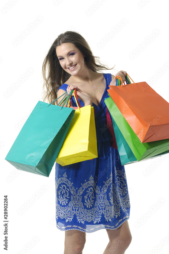Shopping sexy woman with bags in two hands Shopping sexy woman with bags in two hands