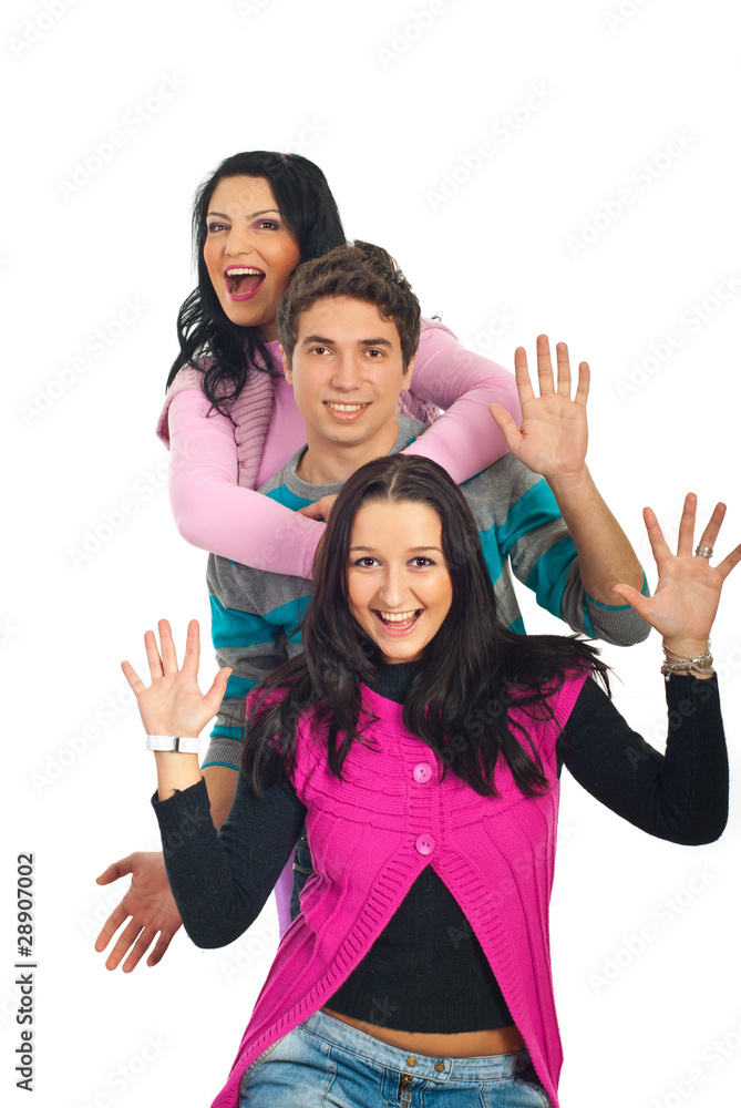 Excited three friends