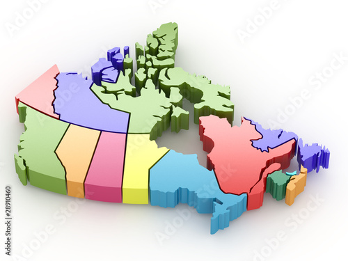Fotografie, Obraz Three-dimensional map of Canada. 3d