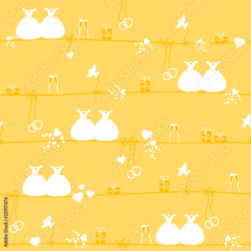 Seamless Pattern Wedding Mrs. & Mrs. Gold
