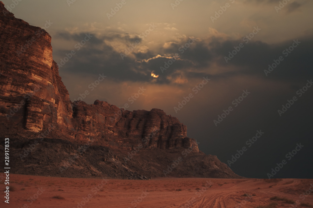 Mountains in the evening. Wadi Rum, Jordan