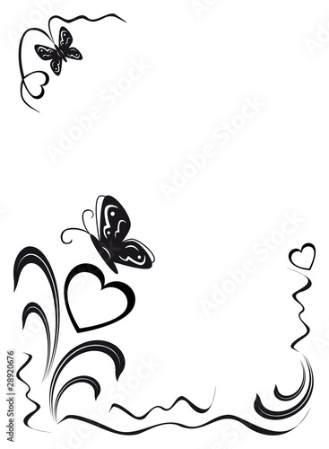 butterfly, hearts and floral ornamen