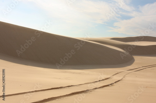 Sand dune with tyre tracks