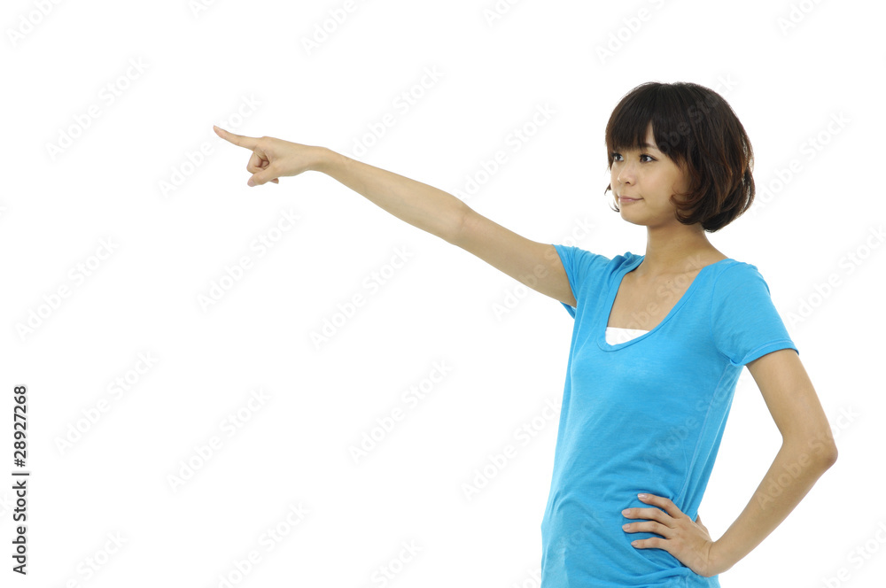 picture of attractive young woman pointing her finger picture of attractive young woman pointing her finger