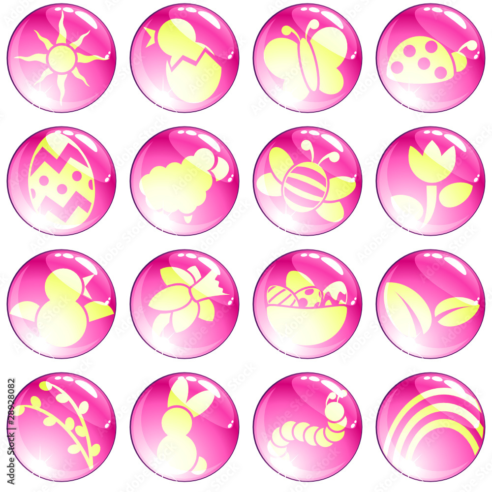 Set of high-gloss pink spring icons Set of high-gloss pink spring icons