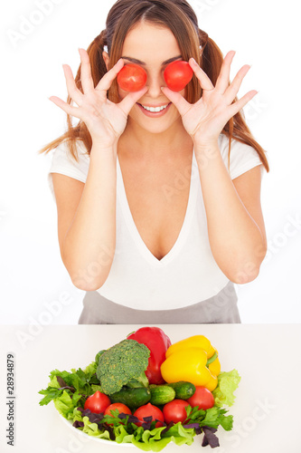 funny girl with vegetables