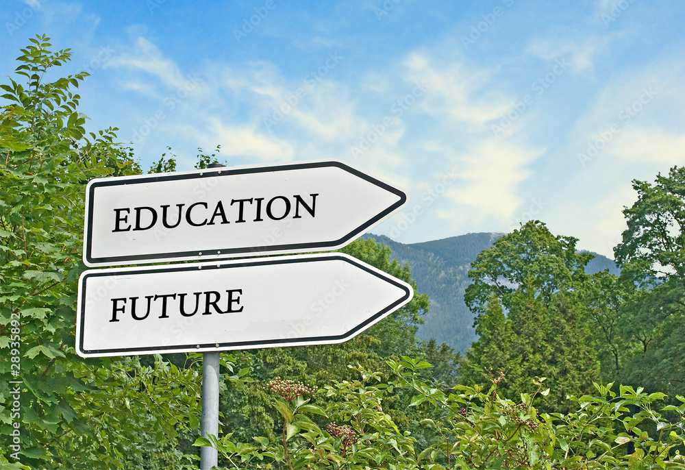 Fototapeta premium Road sign to education and future