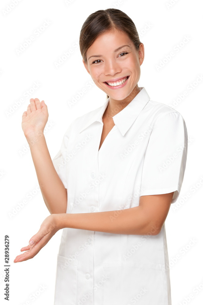 Beautician / massage therapist showing on white Beautician / massage therapist showing on white