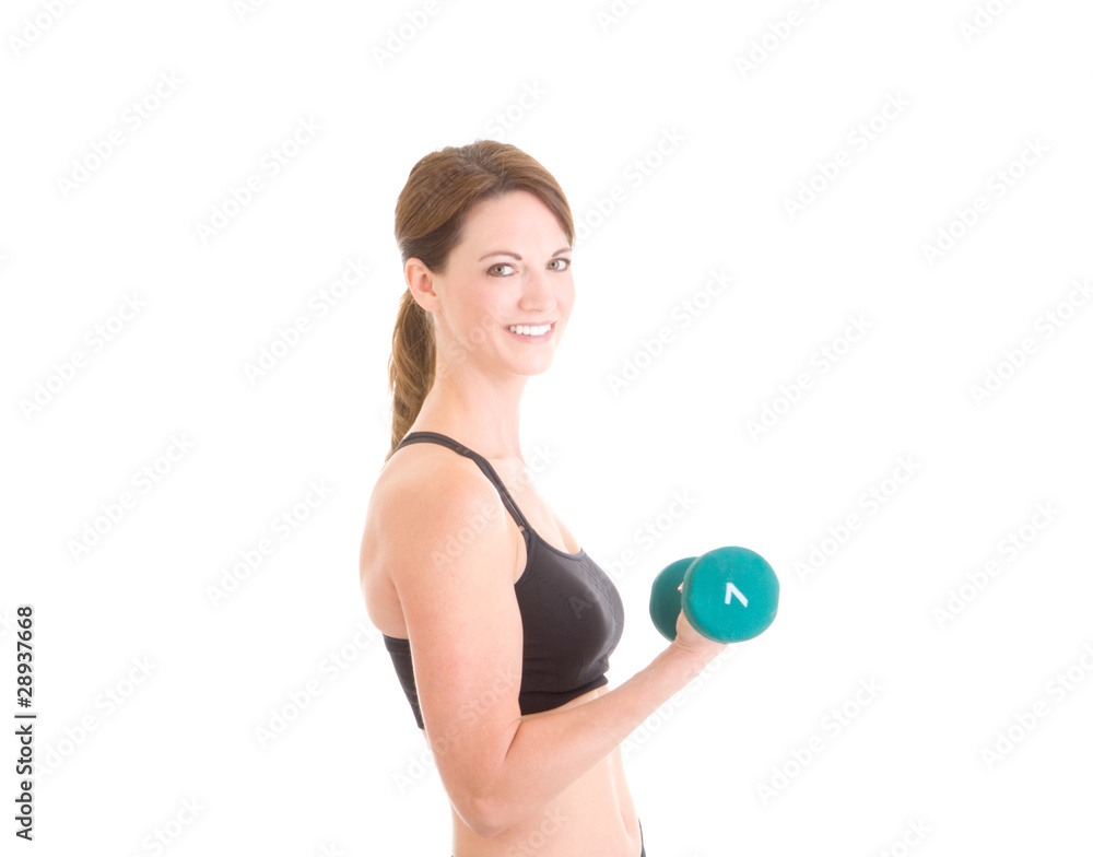 Caucasian Woman Working Out Hand-Weight, Full Body, Isolated Caucasian Woman Working Out Hand-Weight, Full Body, Isolated