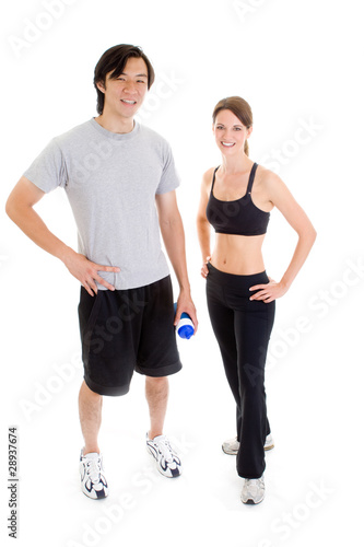 Full Body Asian Man Caucasian Woman Work-Out Isolated Background