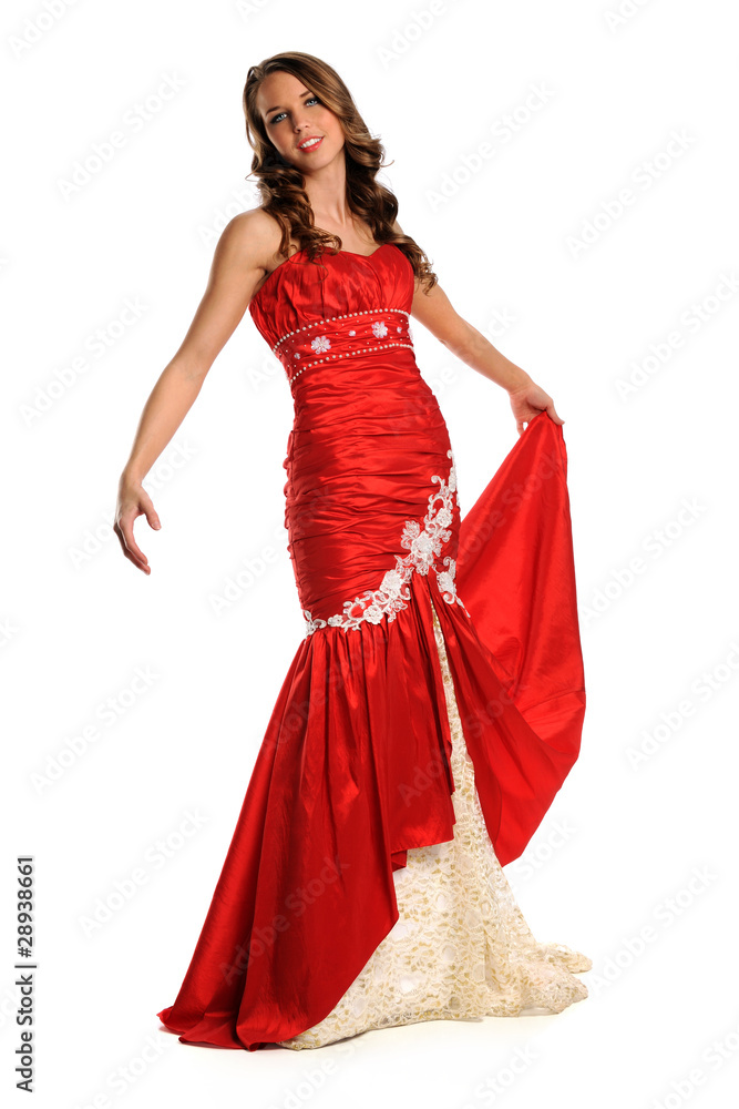 Young Woman in Red Bridal Gown