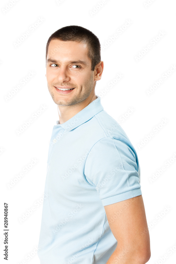 Obraz premium Portrait of happy smiling young man, isolated on white