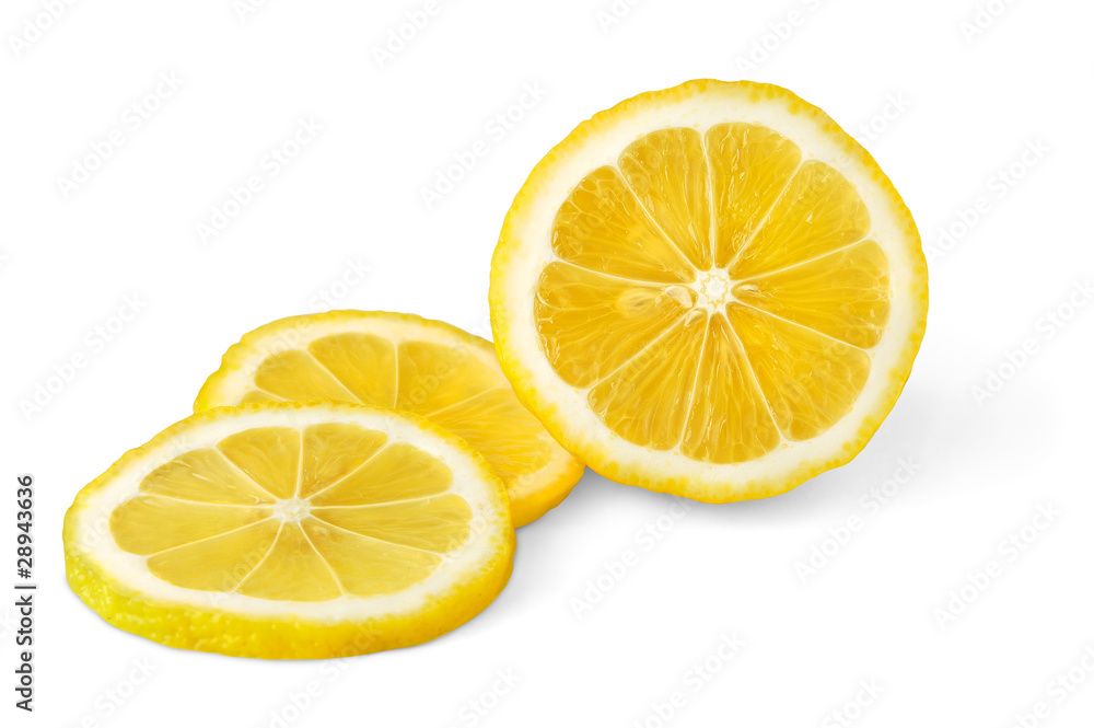 Isolated lemon. Slices of lemon fruit isolated on white background