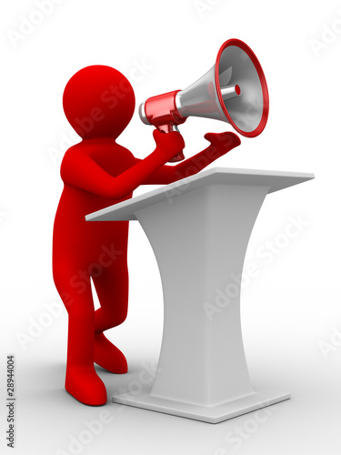 orator speaks in megaphone....