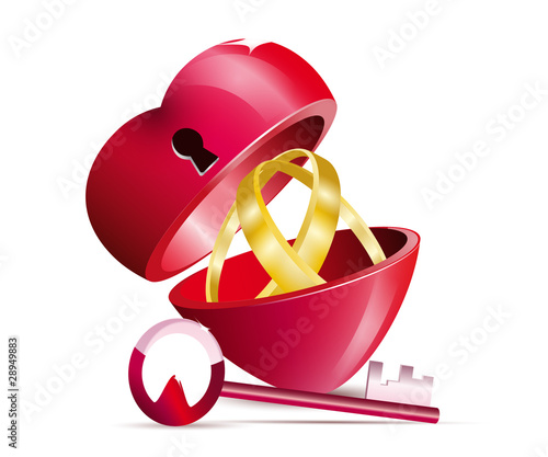 boite rouge en forme de coeur, alliance