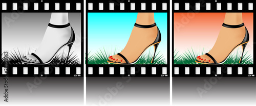 Abstract illustration. A female foot on a photo-slide