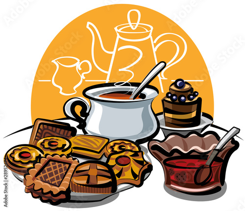 cookie, jam and tea