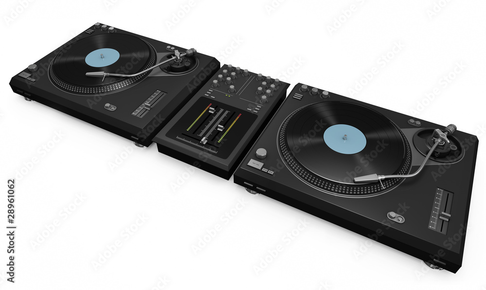 DJ gear: two turntables and a mixer DJ gear: two turntables and a mixer