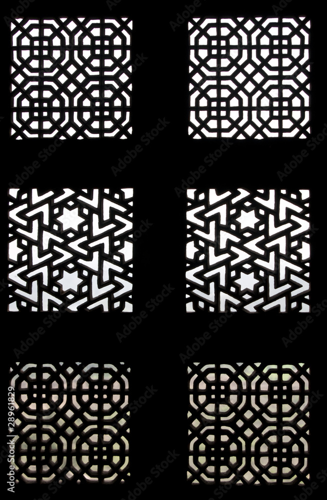Patterned stone screen window of old Indian royal palace