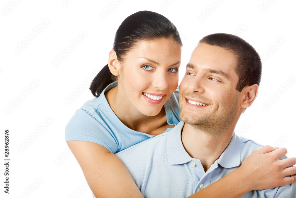 Portrait of young happy smiling attractive couple, isolated Portrait of young happy smiling attractive couple, isolated