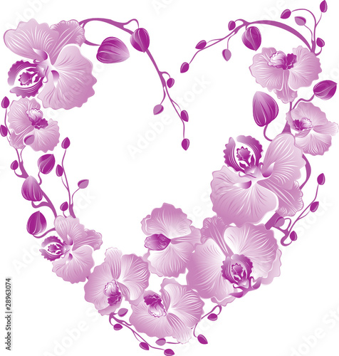Heart from purple orchid. Vector Valentines card.