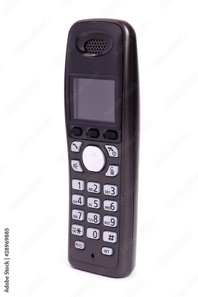Phone of black color, digital, wireless, isolated on a white Phone of black color, digital, wireless, isolated on a white