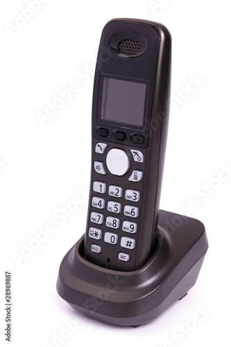 Phone of black color, digital, wireless, isolated on a white