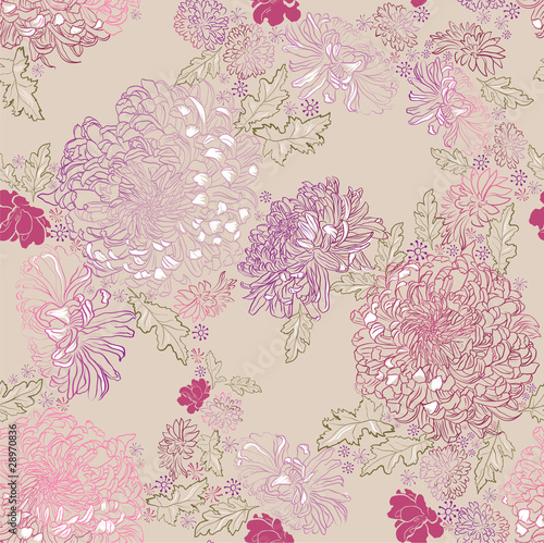 seamless ornament of tender chrysanthemums