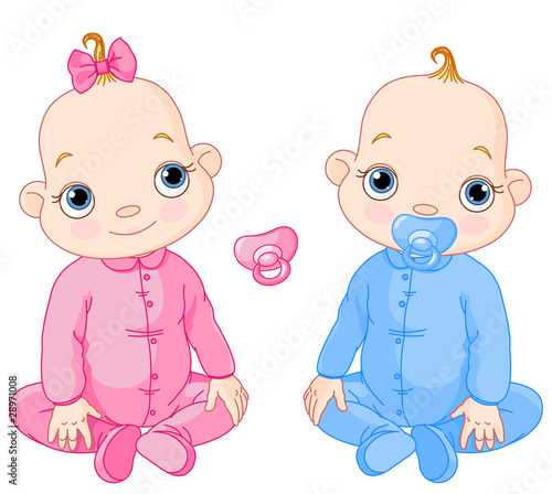 Cute sitting twins