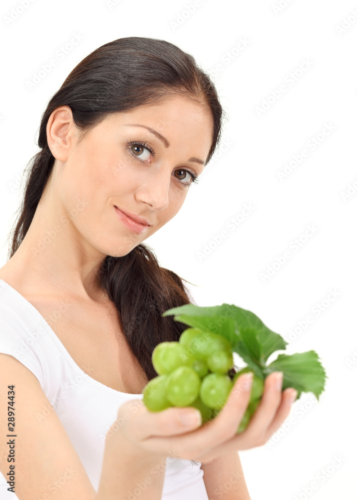 Young attractive woman with green grape cluster Young attractive woman with green grape cluster