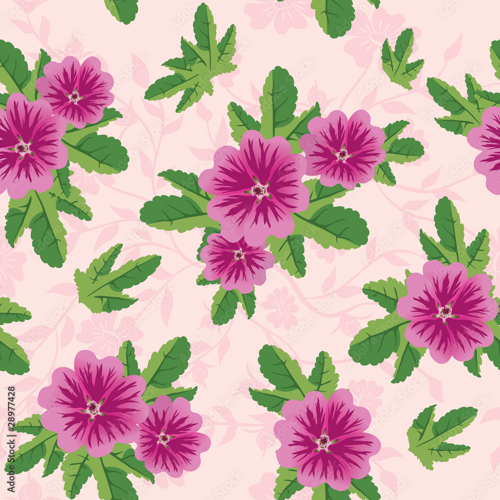 vector pink floral texture with malva flowers