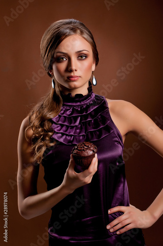 Young Beauriful Woman With Chocolate Cake photo