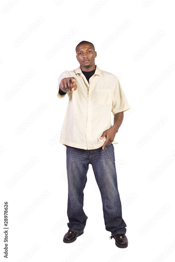 Fototapeta premium Black Businessman Pointing Towards the Camera