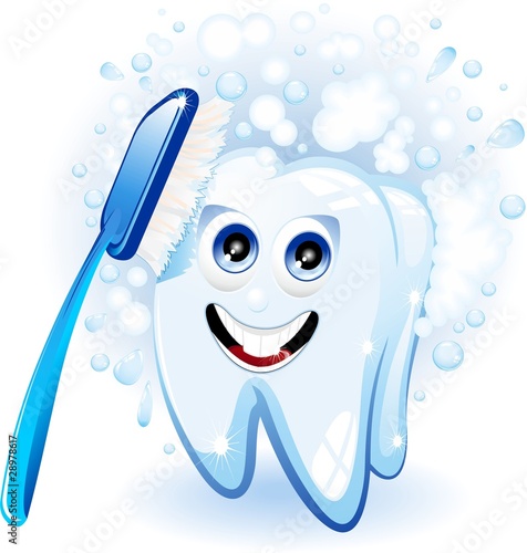 Dente e Spazzolino Cartoon-Dental Care Cartoon-Vector #28978617