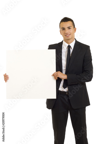 Young man with white board