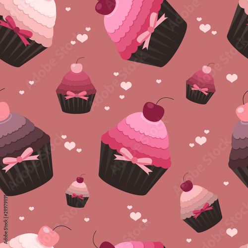 seamless valentine pattern with cupcakes