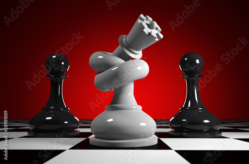 White chess queen guarded by black pawns photo