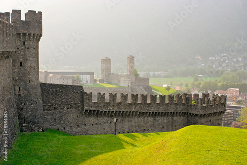 Walls of the medieval castle Montebello in Bellinzone, Switzerla