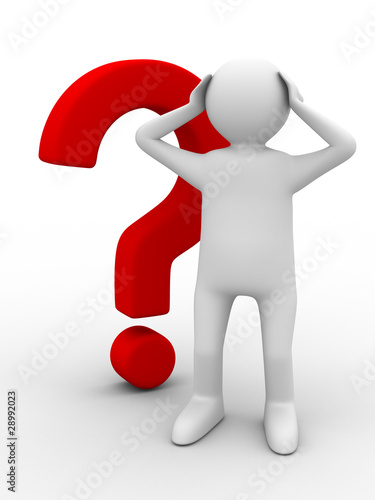man with question on white....